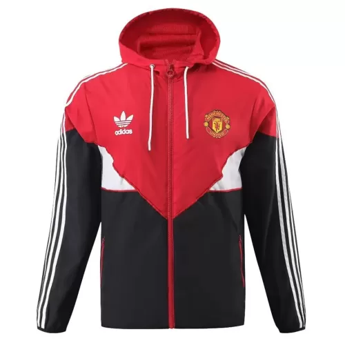 2023 Red and Black Manchester United Windbreaker Hoodie Jacket