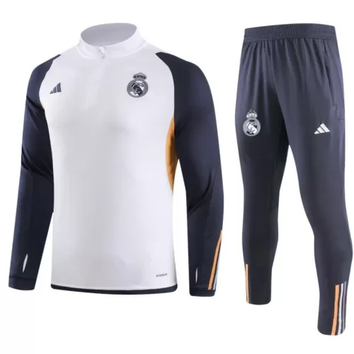 2023/24 Real Madrid Kids Zipper Sweat Suit in White - Top and Pants