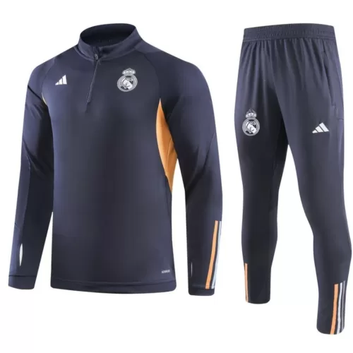 2023/24 Gray Kids Real Madrid Zipper Sweatsuit Set (Top+Pants) - Shop Now for Stylish Comfort