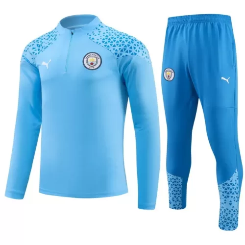 2023/24 Kids Manchester City Blue Zipper Sweatshirt Kit (Top+Pants)