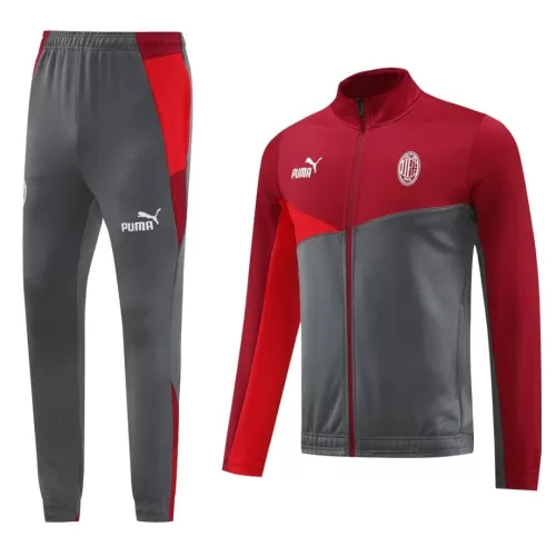 AC Milan 2024/25 Red and Gray Training Jacket Set with Top and Pants