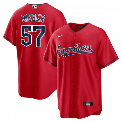 Cleveland Guardians Shane Bieber Nike Red Alternate Player Jersey Replica